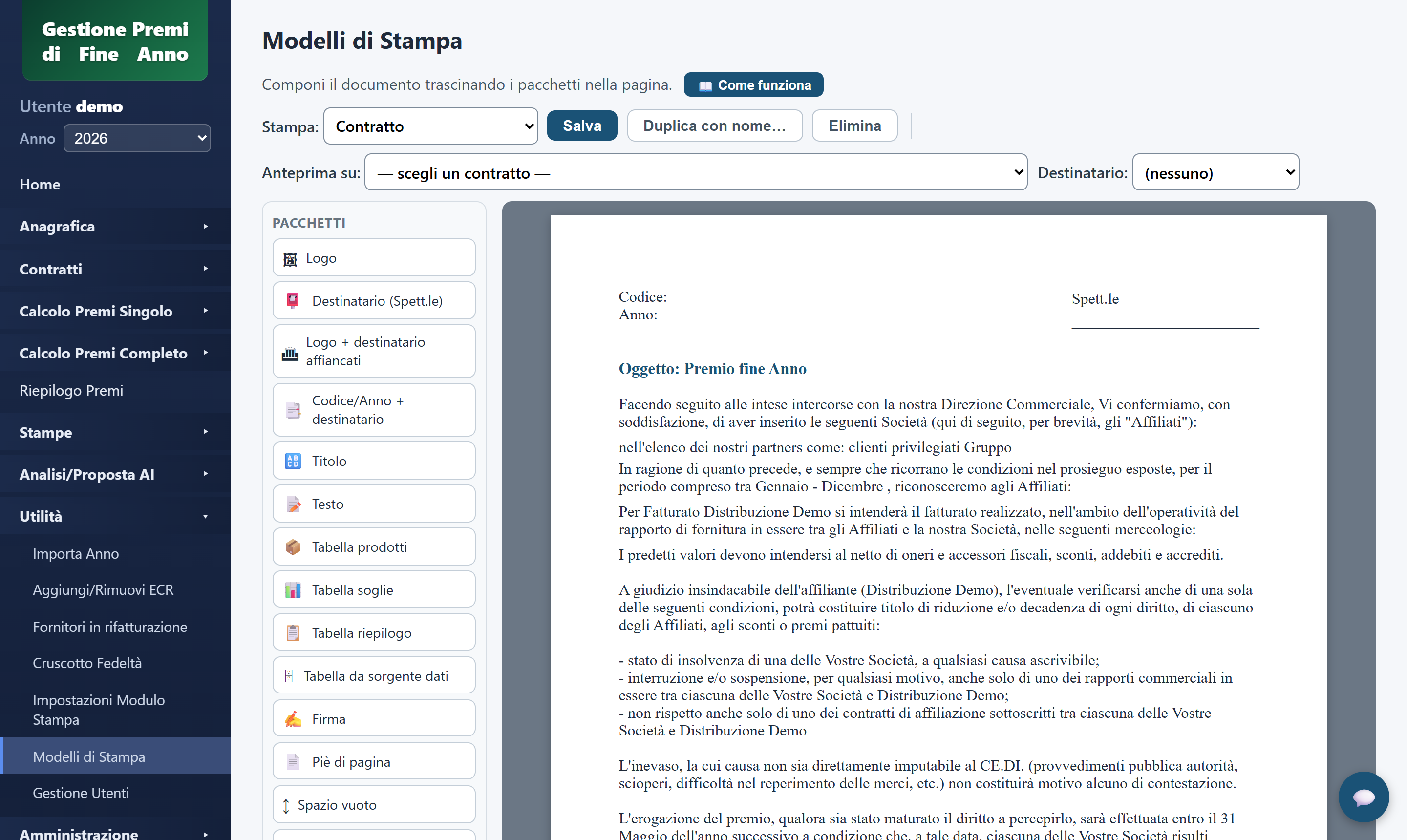 Editor a blocchi dei modelli di stampa
